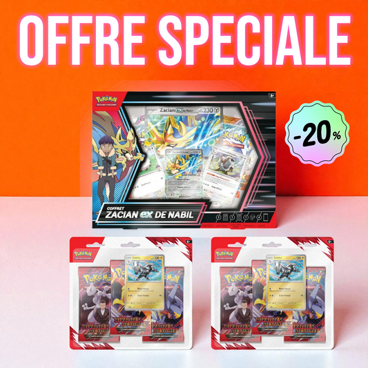 OFFRE SPECIALE : COFFRET ZACIAN EX DE NABIL + 2X TRIPACK EV10 Universe Cards